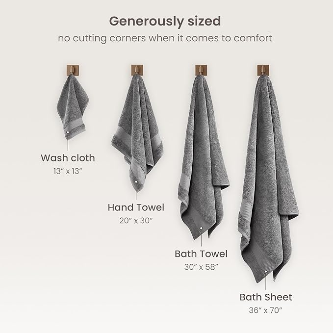 BIOWEAVES 100% Organic Cotton 700 GSM Plush Bath Towels 30" x 58" GOTS Certified - Light Grey, Pack of 2