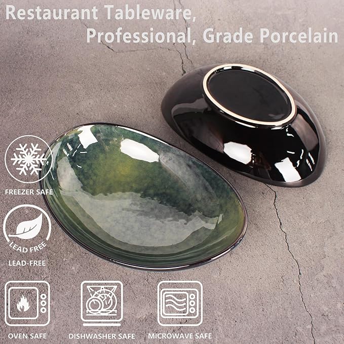 Ceramic Serving Platters Set of 4, 12.1 Inch Curved Oval Salad Plates for Entertaining, Modern Kitchen Dishes, Trays for Dinner, Fruit, Salad, Pasta, burgers - Dishwasher Microwave Safe