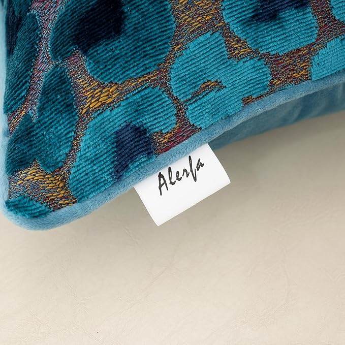 Alerfa Blue Floral Throw Pillow Cover 18 x 18 Inch Cut Velvet Sqaure Luxury Decorative Pillow Cover for Couch Living Room Bedroom
