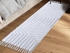 Boho Runner Rug 2x6' Washable Kitchen Rugs with Tassels Indoor Farmhouse Rugs for Bedroom Aesthetic Tufted Rug for Laundry Room Doorway Living Room_White
