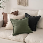MIULEE Decorative Throw Pillow Covers Neutral Linen Fringe Throw Pillows Euro Shams Set of 2 Black Boho Farmhouse Cushion Covers for Couch Sofa Bed Living Room Spring Home Decor 22x22 Inch