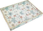 Rectangle Serving Tray with Handles, Coffee Table Tray for Ottoman, Living Room, Outdoor Tray for Patio Entertaining, Serving Breakfast Kitchen Platter, Daisy