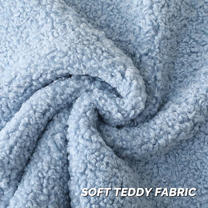 FUTEI Light Blue Throw Pillow Covers 26x26 Inch Set of 2,Furry Faux Fur Teddy Boucle Textured Cushion Covers,Soft Fluffy Decorative Euro Pillow Shams,Home Decor for Couch Bed Living Room Office Car
