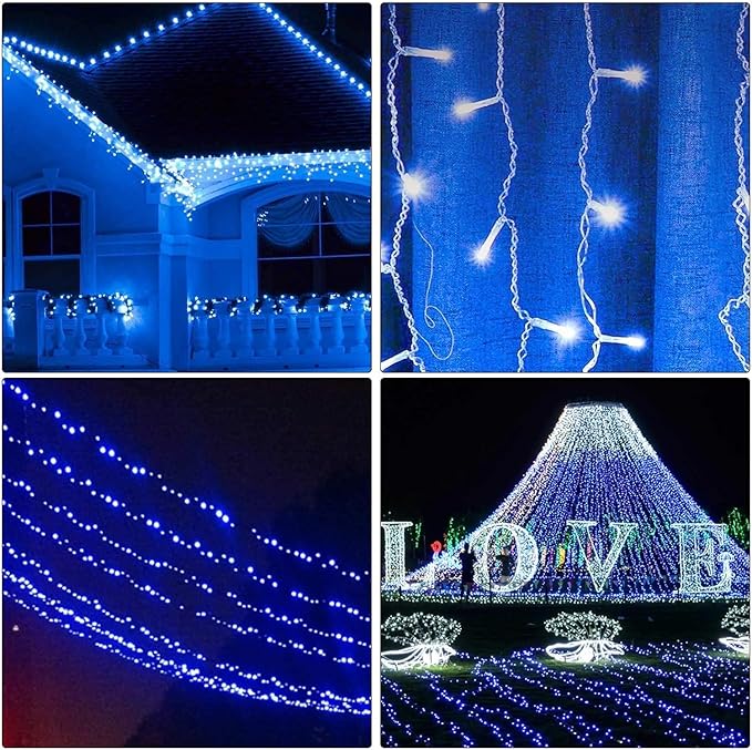 ILLUMINEW 300 LED Blue Outdoor Indoor String Lights, Safety Plug in 8 Modes 108Ft Twinkle Lights,Christmas Tree Wire Fairy Lights for Bedroom, Party Decor(300Led-Blue)