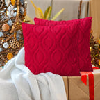 decorUhome Christmas Throw Pillow Covers 16x16 Inch Set of 2, Soft Plush Decorative Faux Fur Red Solid Couch Pillow Covers, Accent Farmhouse Neutral Square Euro Pillow Cases for Sofa Bed Living Room