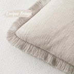 MIULEE Christmas Decorative Throw Pillow Covers Neutral Linen Fringe Throw Pillows Set of 2 Natural Beige Boho Farmhouse Cushion Covers with Tassels for Couch Sofa Bed Living Room Decor 16x16 Inch