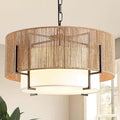 4-Light Rattan Chandelier, 19.7" Boho Pendant Light with Fabric Shade, Farmhouse Rattan Hanging Ceiling Light Fixture for Dining Room, Living Room, Kitchen Island, Bedroom, Hallway, Foyer
