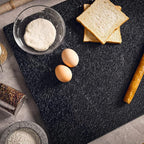 Natural Black Granite Cutting Board for Kitchen, Black Stone Pastry Borad 16x12x0.5 Inch, with Non-Slip Feet, for Serving, Baking, and Tempering Chocolate.