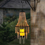 Hanging Candle Chandelier Outdoor, Battery Operated Clear Acrylic Beaded Chandelier with Flickering Led Candle Light S Hooks Modern Lantern for Garden Yard Patio Gazebo Room Indoor Decorations, 28”H
