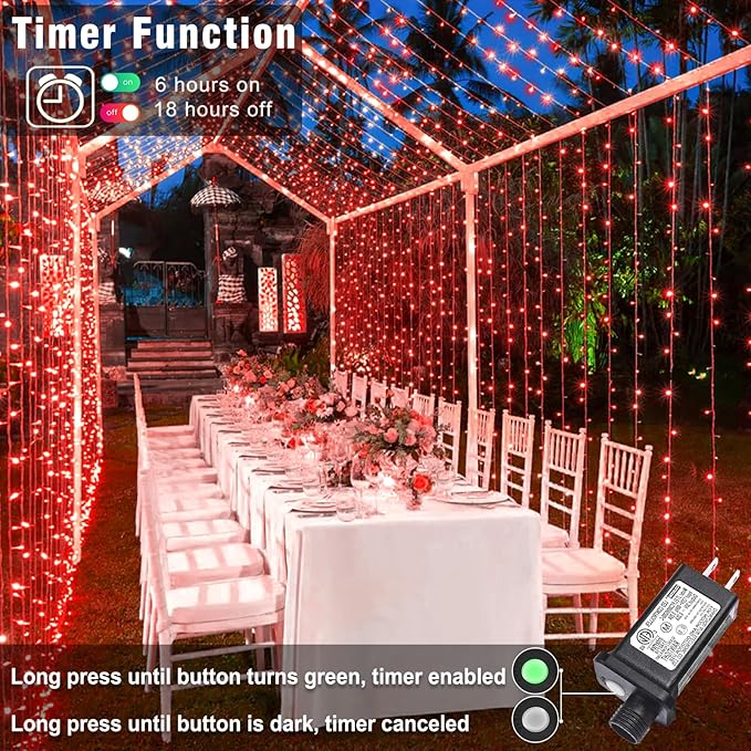 800 LED Christmas Lights Outdoor Indoor, String Lights for Outside with 8 Modes Waterproof, Plug in Twinkle Light Clear Wire for Xmas Tree, Patio, Garden, Party Decorations, Red