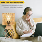 Hamilyeah Boho Table Lamps Set of 2, Industrial Bedside Lamps with Woven Shade, Farmhouse Lamps for Night Stands with On/Off Switch, Modern Simple Desk Lamps for Bedroom, Living Room, Office