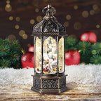 Christmas Snow Globes with Music,6H Timer Cylindrical Flashing Snow Ball,Bronze Musical Box Including 8 Songs,Glitter Snowflakes Lantern with Christmas Tree Xmas Snow Mountain Decor Gift