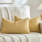 Fancy Homi Set of 2 Mustard Yellow Fall Lumbar Rectangle Decorative Throw Pillow Covers 12x20 Inch for Living Room Couch Bed Chair, Soft Textured Corduroy Aesthetic Farmhouse Home Decor 30x50 cm