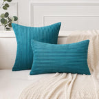 MIULEE Pack of 2 Teal Corduroy Pillow Covers Soft Boho Striped Throw Pillow Covers Set Decorative Square Cushion Cases Pillowcases for Sofa Bedroom Couch 16 x 16 Inch