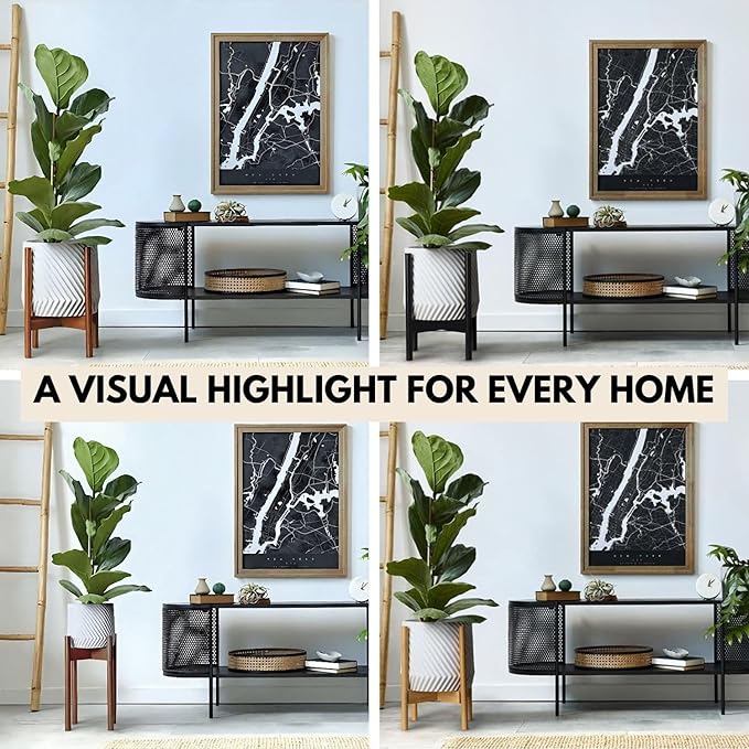 Fox & Fern Adjustable Tall Plant Stand Indoor — 8 to 12 Inch Premium Mid Century Bamboo Plant Stand with Adjustable Width; Plug In Design; Easy to Assemble; Two Heights - For 8, 9, 10, 11 & 12 In Pots