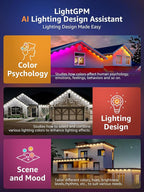 Lepro E1 AI Permanent Outdoor Lights APP Control, 100ft 60 LED Smart RGB+IC+Warm/Cool White House Eave Light for Halloween Christmas, Alexa Google Enabled, 2.4 GHz WiFi/Bluetooth, NO Remote Controller
