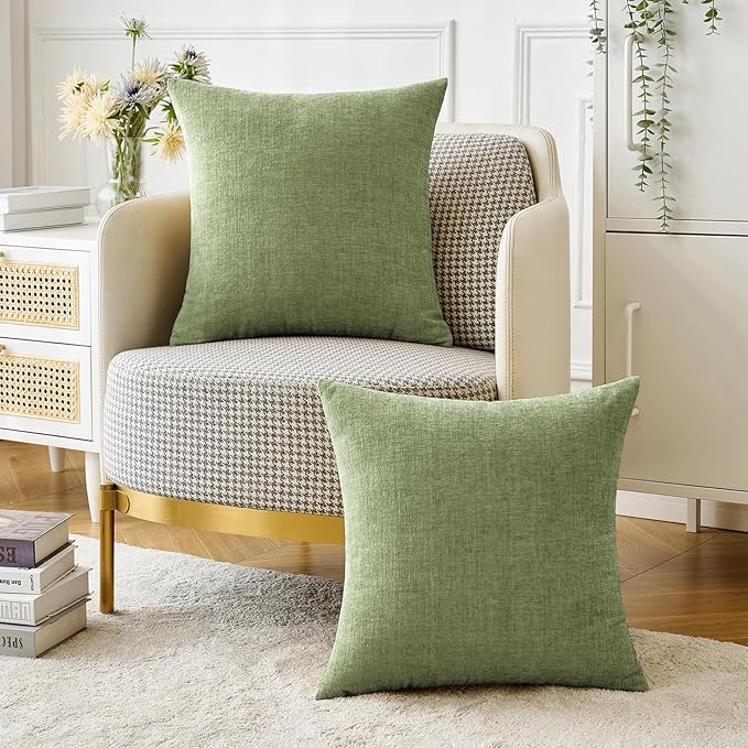 MIULEE Pack of 2 Couch Throw Pillow Covers 20x20 Inch Spring Soft Sage Green Chenille Pillow Covers for Sofa Living Room Solid Dyed Pillow Cases