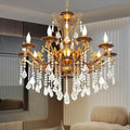 Luxury Copper Crystal Chandelier, 32" Vintage K9 Crystal Pendant Light with 10 Lights, Antique Brass Ceiling Light Fixture with Scrolled Arms for Dining Room Living Room Foyer Villa Hotel