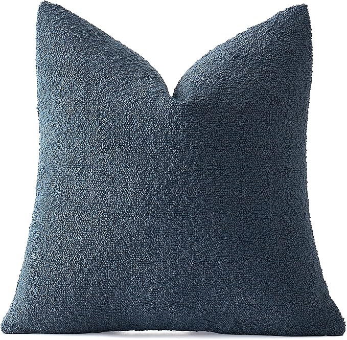 MIULEE Textured Boucle Throw Pillow Cover Dark Blue Accent Solid Eruo Sham Pillow Case Decorative Soft Pack of 1 Couch Cushion Chair Sofa Bedroom Livingroom Home Decor,24x24 Inch