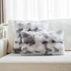 FUTEI Grey White Decorative Throw Pillow Covers 22x22 Inch Set of 2,Soft Fuzzy Faux Rabbit Fur Cushion Covers with Raised Texture,Neutral Boho Home Decor for Couch Bed Living Room