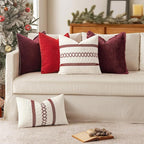 MIULEE Set of 2 Christmas Burgundy Boho Decorative Pillow Covers 20x20 Inch Farmhouse Rustic Couch Throw Pillows Modern Cotton Cushion Covers Retro Cute Macrame Woven Home Decor for Bed Sofa Chair