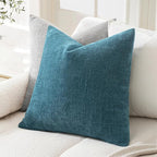 MIULEE Pack of 2 Decorative Throw Pillow Covers Soft Chenille Throw Pillows Solid Textured Cushion Covers for Couch Sofa Bedroom Living Room 20x20 Inch, Teal Blue