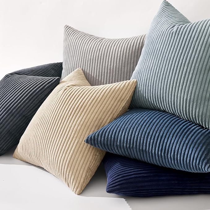MIULEE Winter Pack of 2 Corduroy Pillow Covers Soft Soild Cushion Cases Decorative Square Throw Pillow Covers Dusty Blue Pillowcases for Sofa Bedroom Car 18 x 18 Inch 45 x 45 Cm