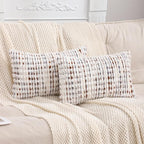 LUOYEHK Boho Throw Pillow Covers 12x20 Inch Set of 2 Farmhouse Neutral Pillow Covers Chenille Tufted Pillowcase for Couch Sofa Bed Living Room, Brown White