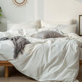 MooMee Striped Duvet Cover Set 100% Washed Cotton Linen Like Textured Breathable Durable Soft Comfy (White Dark Grey Wide Stripes, Twin 68"x90")