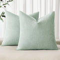 MIULEE Pack of 2 Decorative Throw Pillow Covers Soft Chenille Throw Pillows Solid Textured Cushion Covers for Spring Couch Sofa Bedroom Living Room 18x18 Inch, Light Green