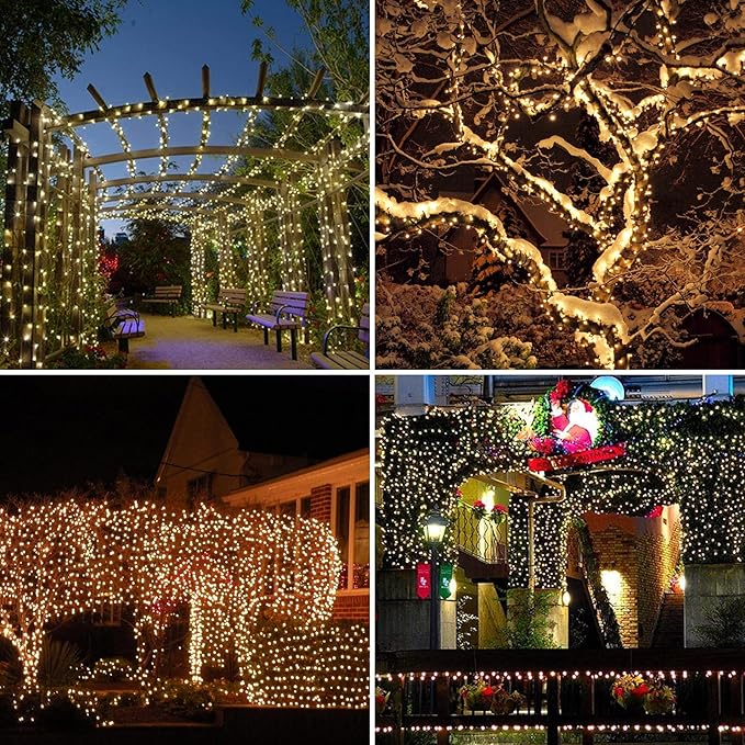 Flacchi Christmas Lights Solar 2 Pack Total 144ft 400 LED 8 Modes Outdoor String Lights Waterproof Solar Fairy Lights for Garden, Patio, Fence, Balcony,Backyard, Outdoors (Warm White)