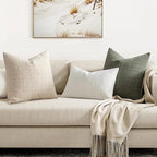 MIULEE Decorative Linen Check Throw Pillow Covers Neutral Farmhouse Vintage Christmas Pillow Covers 18x18 Set of 2 Boho Modern Home Decor for Sofa Couch Bedroom Cushion Natural Beige