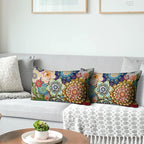 Snycler Boho Floral Throw Pillow Covers Set of 2 Colorful Boho Flower Decorative Cushions Pillowcase for Bedroom Sofa Home Decor, 12x20 Inch, Velvet, Short Plush