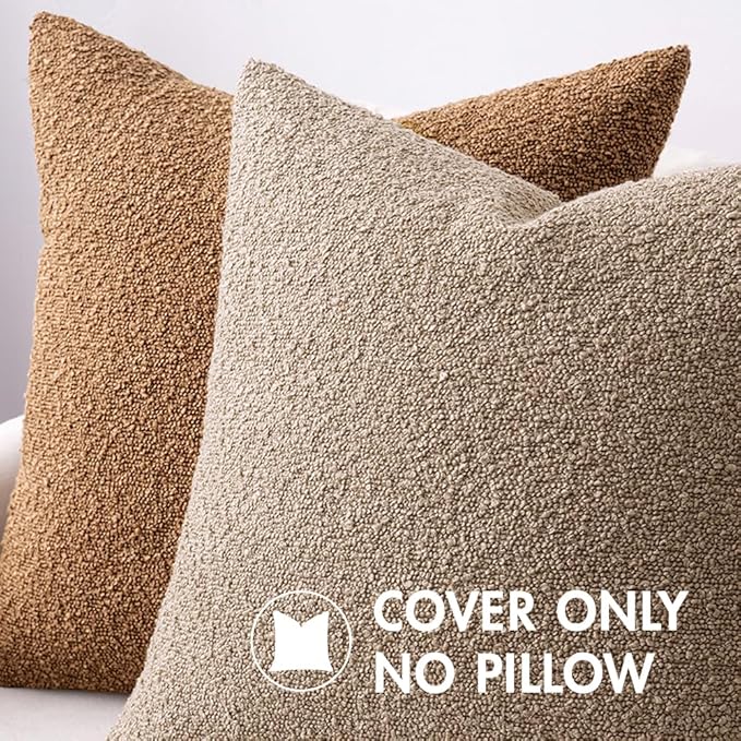 MIULEE Textured Boucle Throw Pillow Cover Brown Accent Solid Eruo Sham Pillow Case Decorative Vintage Soft Pack of 1 Couch Cushion Mid Century Chair Sofa Bedroom Livingroom Home Decor,24x24 Inch