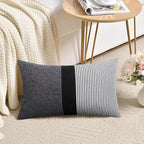 Adabana Stripe Pillow Covers 12x20 Set of 2 Square Patchwork Linen Decorative Lumbar Throw Pillow Covers Modern Farmhouse Decor Pollowcases for Couch Sofa Bedroom,Grey Stripe