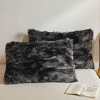 XeGe Tie Dye Faux Fur Fluffy Throw Pillow Cases, Plush Shaggy Soft Furry Pillowcases, Marble Print Velvet Fuzzy Decorative Pillow Covers for Bed Couch Zipper Closure, Set of 2(Standard, Tie Dye Black)