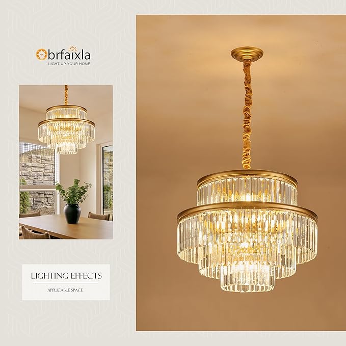 21.6" 14-Light Modern Crystal Chandelier Light Fixtures 4-Tier Gold Luxury Chandeliers for Dining Room Round Hanging Pendant Lighting for Living Room Kitchen Entryway Bedroom Foyer Hallway