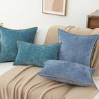 decorUhome Chenille Soft Throw Pillow Covers 12x20 Set of 2, Lumbar Velvet Farmhouse Neutral Decorative Euro Pillow Covers with Stitched Edge for Couch Sofa Bed Home Decor, Blue
