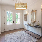 Farmhouse Rattan Chandelier Light Fixture, Boho Pendant Light Hand Woven Chandeliers for Dining Room with Fabric Shade, Large Wicker Coastal Pendant Light for Kitchen Bedroom Island Hallway