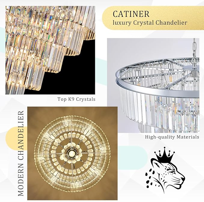 Large Crystal Chandeliers Modern Chrome 30” Chandelier for Foyer Staircase Luxury 5 Tiers 16 Lights K9 Ceiling Pendant Lighting Fixture for Living Room Dining Room Bedroom
