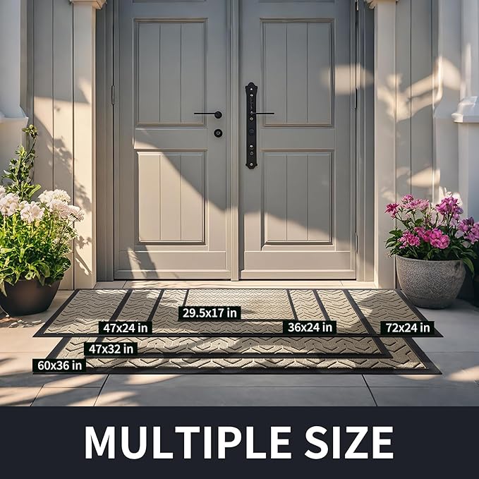 Yimobra Front Door Mat Outside Entrance 29.5x17, Waterproof Heavy Duty Outdoor Mats for Front Door, Non Slip Rubber Entry Mat for Garage Patio Indoor, Light Beige