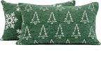 2 Pack Soft Chenille Christmas Reversible Throw Pillow Covers 12x20, Holiday Double-Sided Snowflake & Tree Cushion Cases for Sofa Couch Living Room(Green,20x12)