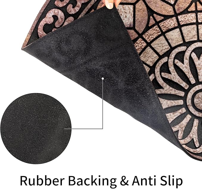 Door Mat Welcome Mat, Heavy Duty Outside Door Mat 23.6 x 35.4 Inch Round Front Door Rug Doormat for Entrance Home Non-Slip Rubber Rug for Front Door, Entryway, Patio (Brown)
