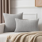 Kevin Textile Super Soft Plush Corduroy Solid Textured Large Boho Throw Euro Pillow Sham Cushion Cover for Couch Floor 2 Pcs 24 x 24 Inch (60cm) Light Grey