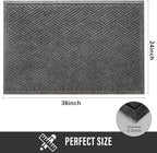 Sturdy Front Door Mat, Absorbent Muddy Dirt Resist Welcome Door Mats Outdoor Indoor, Stain and Fade Resistant, Non-Slip Rubber Backing Low Profile Doormat for Entryway, 36×24, Grey