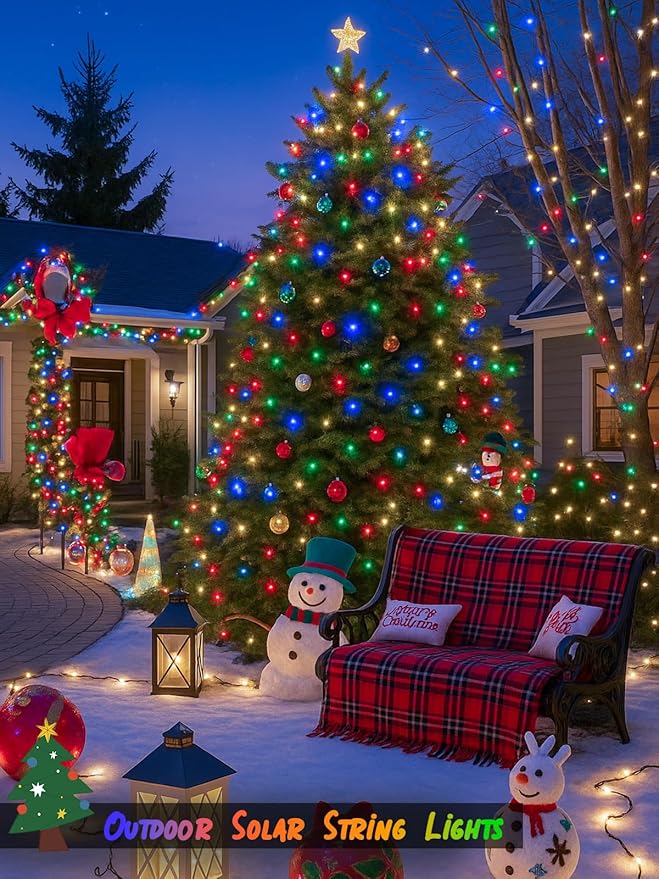 6 Pack Christmas Solar String Lights Outdoor Waterproof, 198FT 600 LED Green Wire Solar Fairy Lights with 8 Modes, Solar Twinkle Lights for Garden Tree Patio Fence Christmas Decorations (Multicolor)
