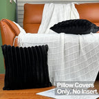 24x24 Throw Pillow Covers Set of 2, Decorative Faux Fur Covers for Bed, Couch Soft Fluffy Pillow Cover with Velvet Back for Living Room, Neutral Home Décor Accent for Sofa - Black