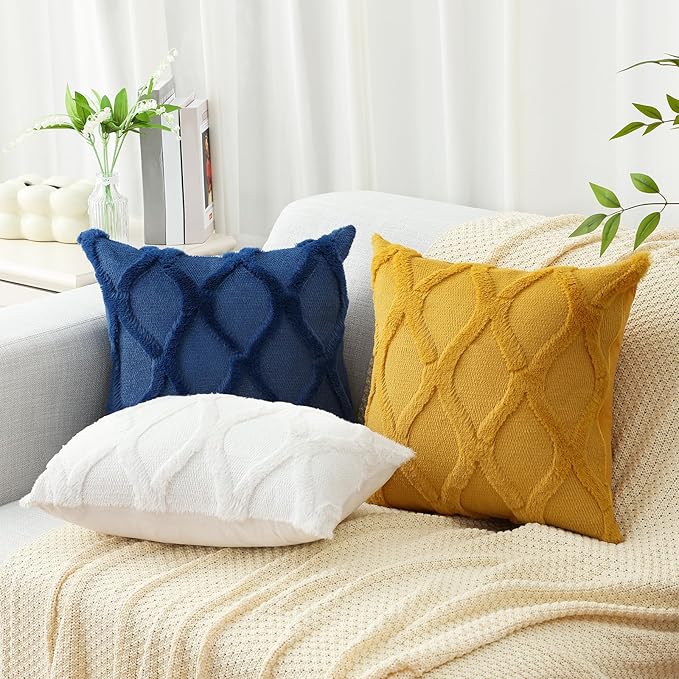 decorUhome Throw Pillow Covers 16x16 Inch Set of 2, Soft Plush Faux Fur Wool Dark Blue Couch Pillow Covers, Decorative Neutral Pillow Cases for Bed Sofa Living Room Home Decor