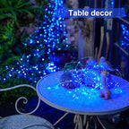 JMEXSUSS 2 Pack Blue Solar String Lights Outdoor Waterproof, Each 33ft 100 LED Solar Fairy Lights, 8 Modes Copper Wire Mini Christmas Light for Outside Patio Garden Tree Christmas Decorations