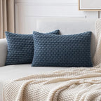 MIULEE Pack of 2 Decorative Lumbar Throw Pillow Covers 12x20 Inch Soft Boho Striped Textured Corduroy Pillow Covers Modern Farmhouse Home Decor for Couch Bed Sofa Living Room Blue